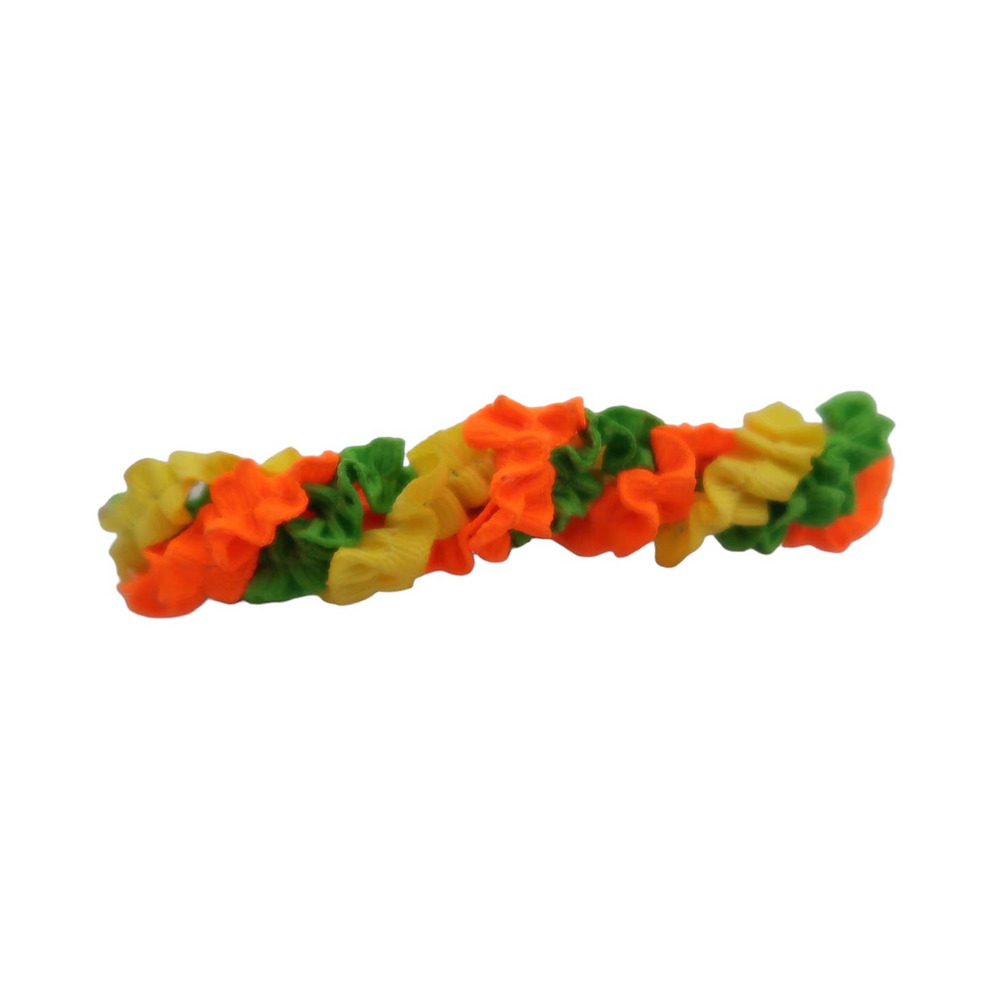 Vintage 80s yellow orange and green frilly ribbon barrette hair clip